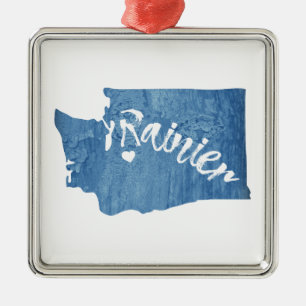 Mt. Rainier Washington Wood Grain Metal Ornament