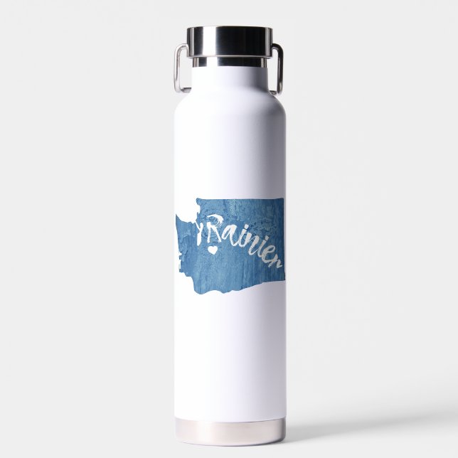 Mt. Rainier Washington Wood Grain Water Bottle (Front)