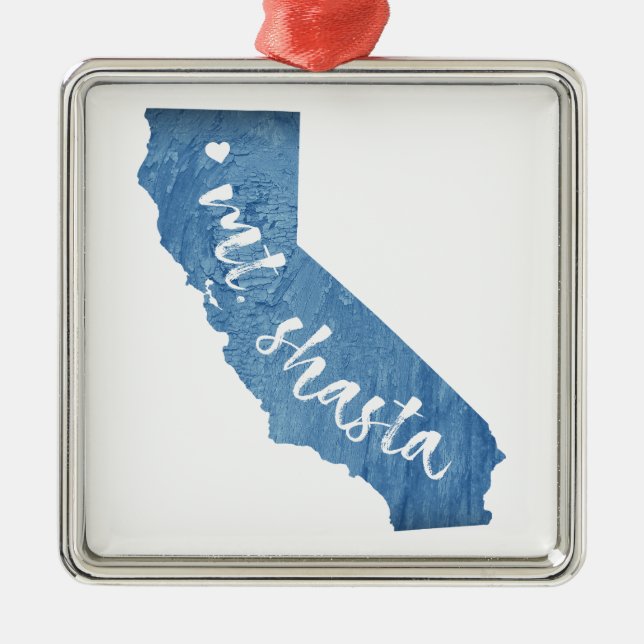 Mt. Shasta California Wood Grain Metal Ornament (Front)