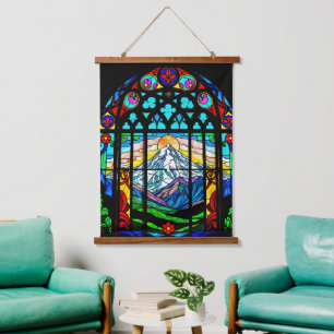 Mt. Shasta in stained glass Hanging Tapestry