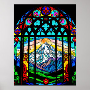 Mt. Shasta in stained glass Poster