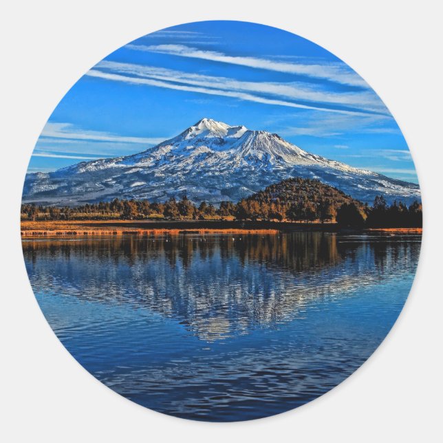 MT SHASTA REFLECTED CLASSIC ROUND STICKER (Front)