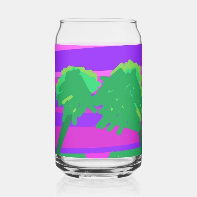 Mt. Sunset Pink Green Purple Drinkware Set Can Glass (Front)