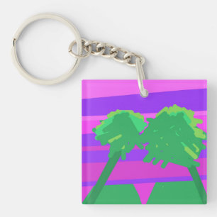Mt. Sunset Pink Green Purple Key Ring