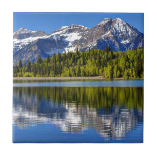 Mt. Timpanogos Reflected In Silver Lake Flat Ceramic Tile