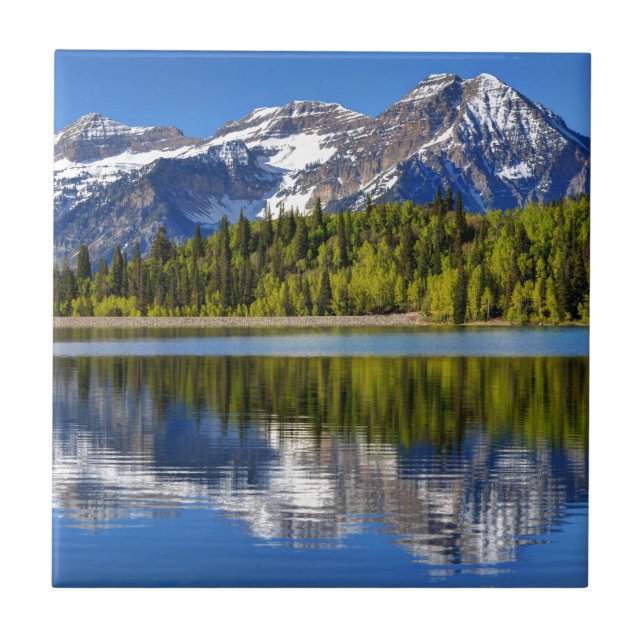 Mt. Timpanogos Reflected In Silver Lake Flat Ceramic Tile (Front)