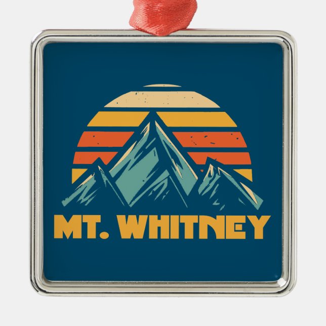 Mt. Whitney California Retro Turquoise Metal Ornament (Front)