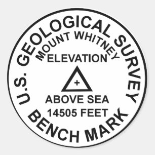 Mt. Whitney USGS Style Benchmark Classic Round Sticker