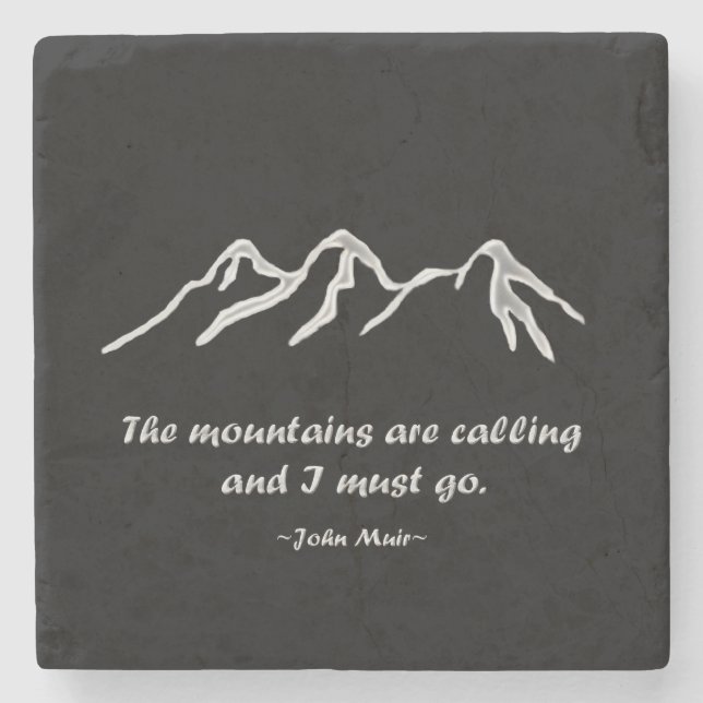 Mtns are calling/Snowy blizzard on Black Design Stone Coaster (Front)