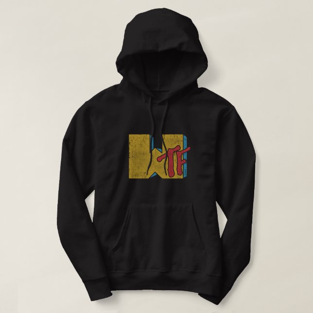 Mtv Logo WTF Distressed Style Hoodie (Design Front)
