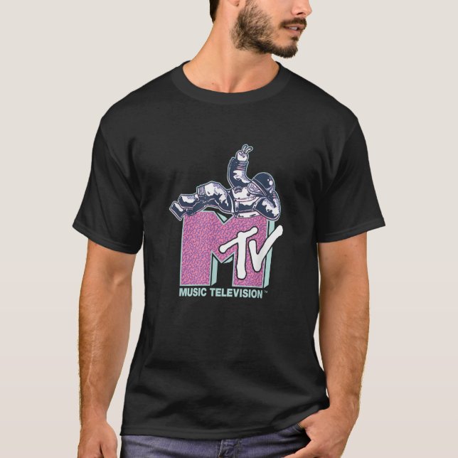MTV Music Television Retro 80 s Neon Pink Moonman  T-Shirt (Front)