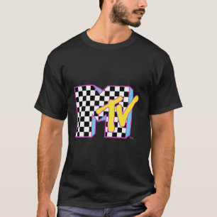 MTV Retro Chequerboard Neon Left Chest Icon T-Shirt