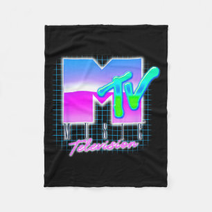 MTV Vaporwave Grid With Neon Retro Aesthetic Fleece Blanket