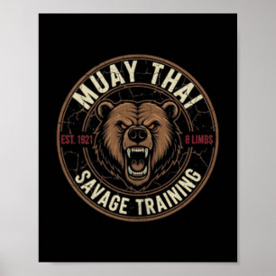 Muay Thai 8 Limbs Savage Training Roaring Bear MMA Poster