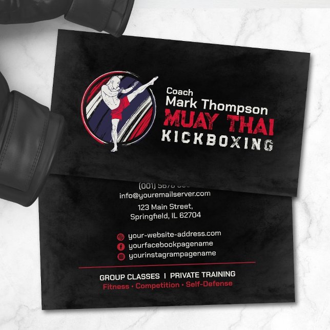Muay Thai and Kickboxing Coach - Blue Red  Busines Business Card (Creator Uploaded)