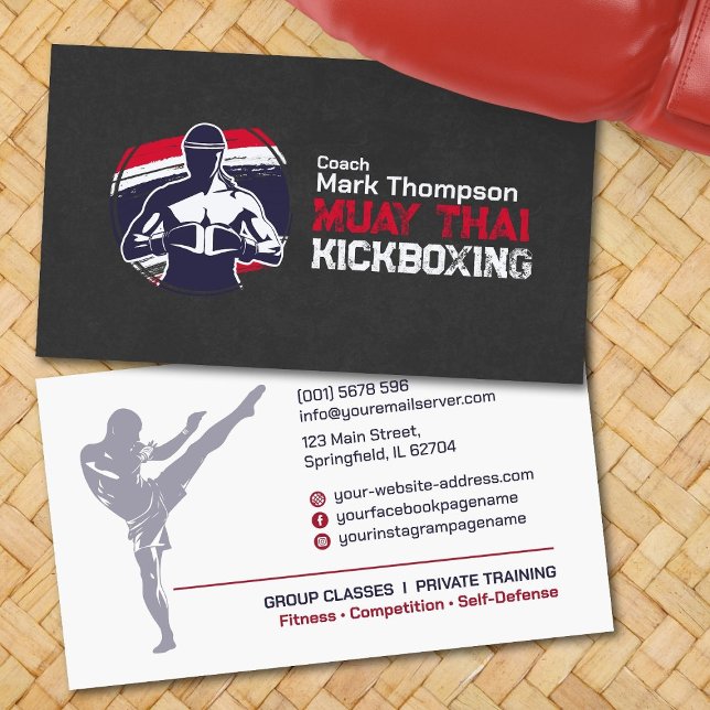 Muay Thai and Kickboxing Coach - Blue Red  Business Card (Creator Uploaded)
