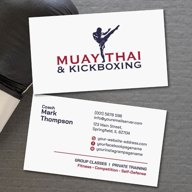 Muay Thai and Kickboxing Coach - Blue Red  Business Card (Creator Uploaded)