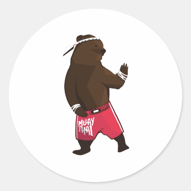 Muay Thai Bear Classic Round Sticker (Front)