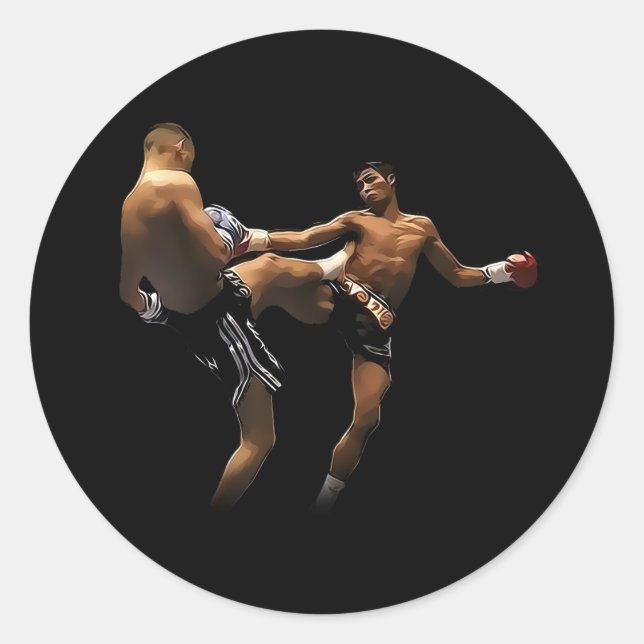 Muay Thai Boxing Action Classic Round Sticker (Front)