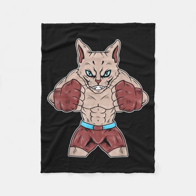 Muay Thai Boxing Devon Rex Cat MMA Boxer Funny Fleece Blanket (Front)