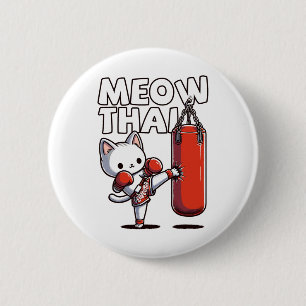 Muay Thai Cat  6 Cm Round Badge