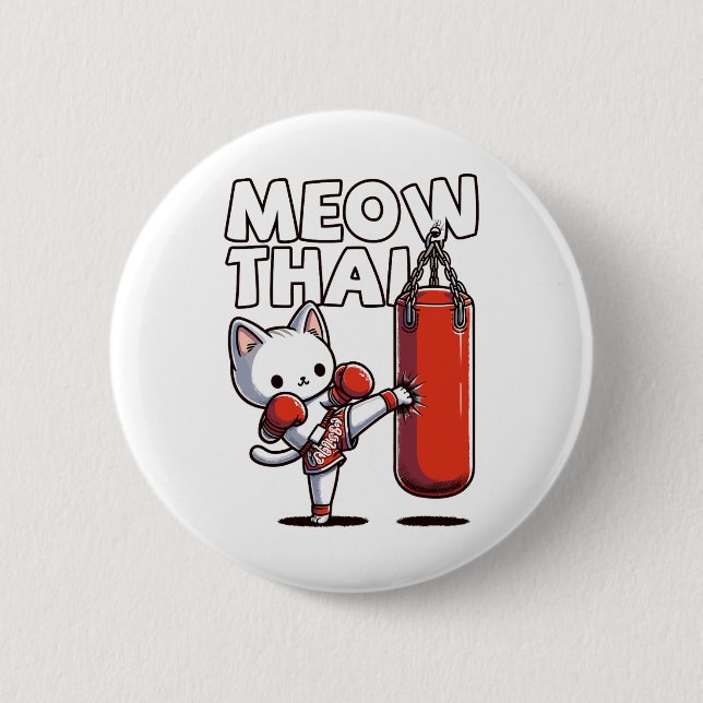 Muay Thai Cat  6 Cm Round Badge (Front)