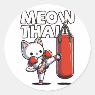 Muay Thai Cat  Classic Round Sticker