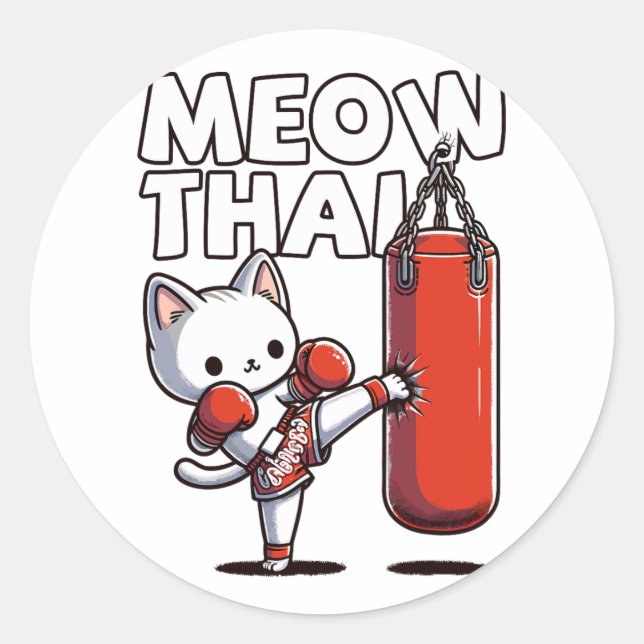 Muay Thai Cat  Classic Round Sticker (Front)