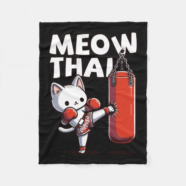 Muay Thai Cat Meow Thai  Fleece Blanket (Front)