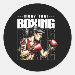 Muay Thai Female Fighter Mma Vintage Martial Arts Classic Round Sticker