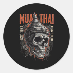 Muay Thai Fight Club Mechanical Skull Warrior Kick Classic Round Sticker
