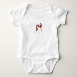 Muay thai fighter in watercolor baby bodysuit