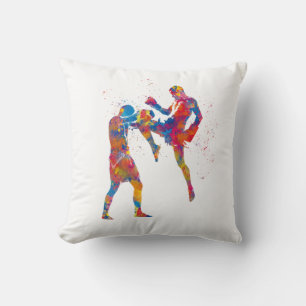 Muay thai fighter in watercolor cushion