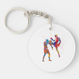 Muay thai fighter in watercolor key ring