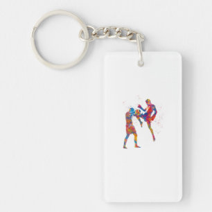 Muay thai fighter in watercolor key ring