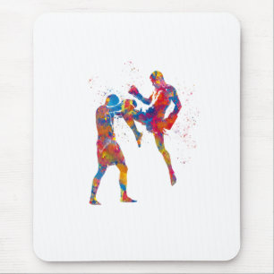 Muay thai fighter in watercolor mouse pad