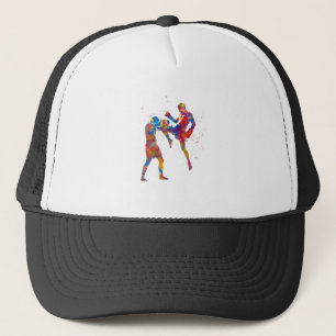 Muay thai fighter in watercolor trucker hat