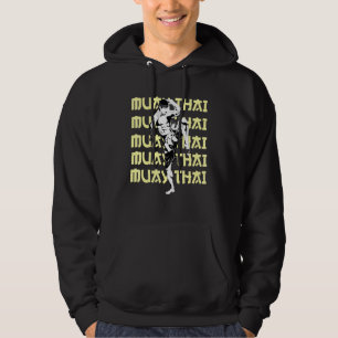Muay Thai Fighter Repeating Text Checking Kick Mma Hoodie