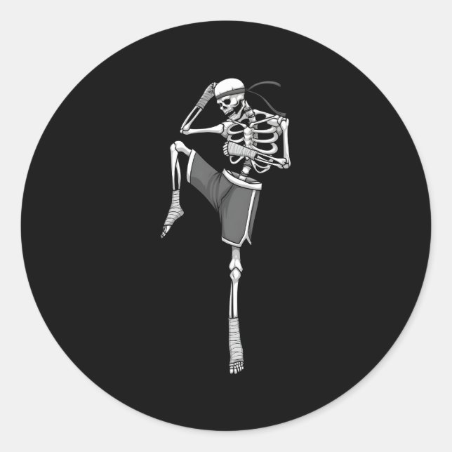 Muay Thai For Skeleton Mma Kickboxing Fighting Classic Round Sticker (Front)