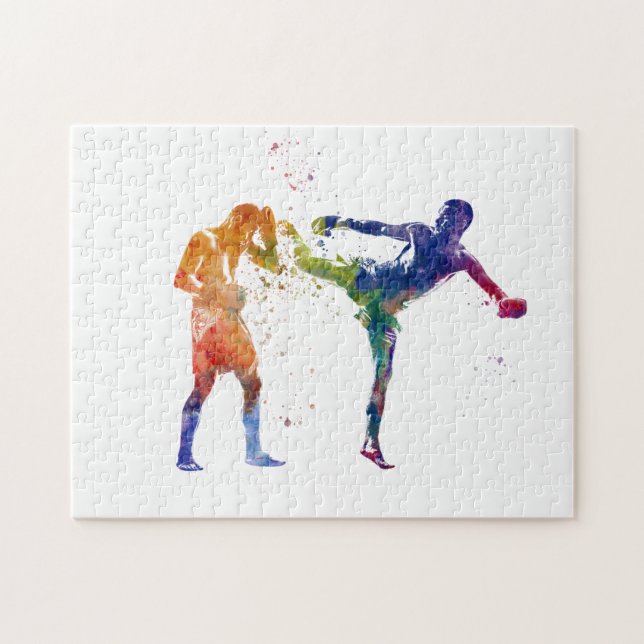 Muay thai in watercolor jigsaw puzzle (Horizontal)