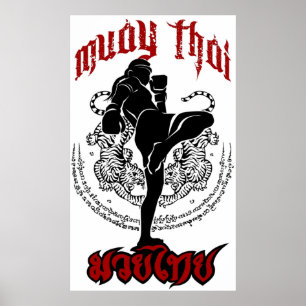 muay thai kick thailand martial art sport logo bad poster