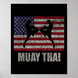 Muay Thai Kickboxing American Flag Mma Vintage Tee Poster