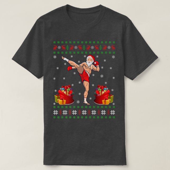 Muay Thai Martial Art Lover Xmas Ugly Muay Thai Ch T-Shirt (Design Front)