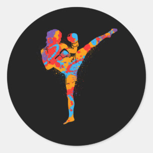 Muay Thai Martial Arts Colorful Kickboxer Girls Ki Classic Round Sticker
