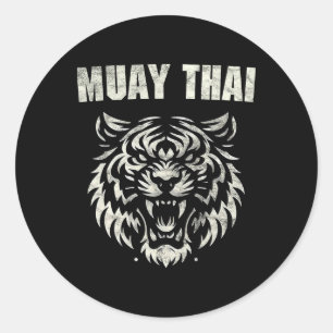 Muay Thai Mma Fight Tattoo Tiger Roar Kickboxing T Classic Round Sticker