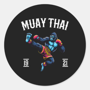 Muay Thai Monkey - Kickboxing And Monkey Thai Boxi Classic Round Sticker