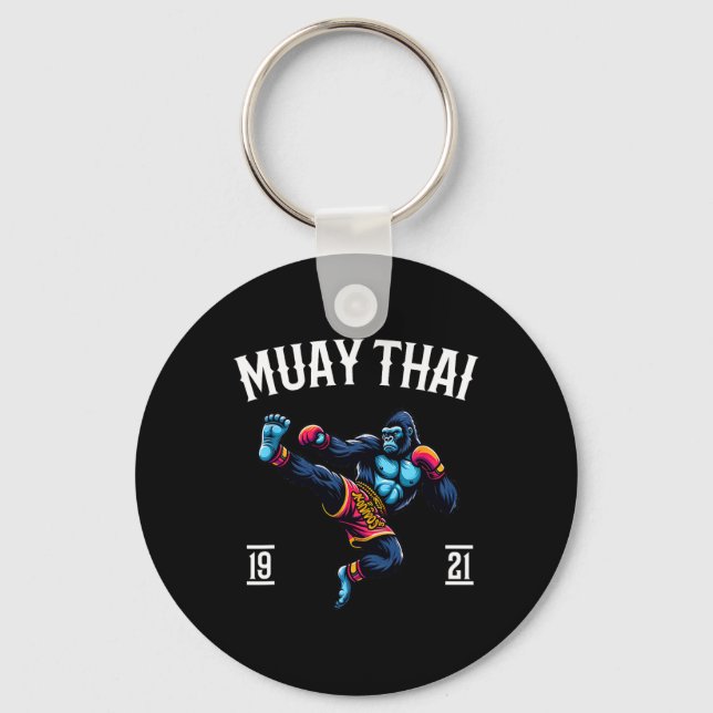 Muay Thai Monkey - Kickboxing And Monkey Thai Boxi Key Ring (Front)