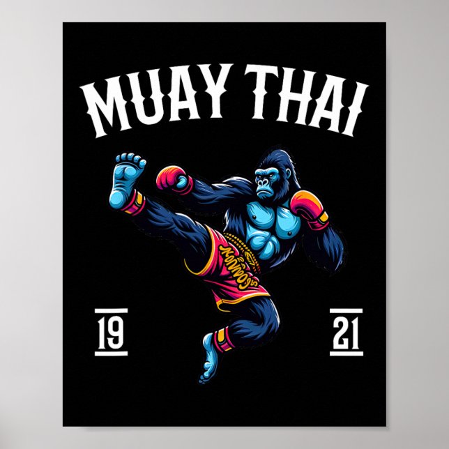 Muay Thai Monkey - Kickboxing And Monkey Thai Boxi Poster (Front)