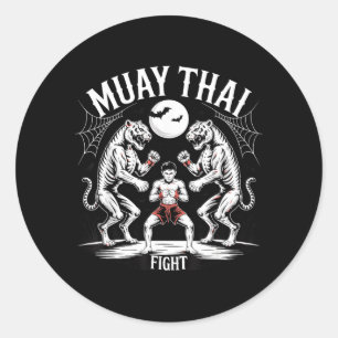 Muay Thai Sak Yant Tiger Halloween Kick Boxing MMA Classic Round Sticker