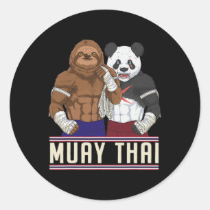 Muay Thai Sloth Panda Kickboxing Fighter  Classic Round Sticker